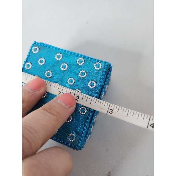 Vintage Blue Square Covered Hand Crafted Beaded Glittery Trinket Box Keepsake - Picture 6 of 8